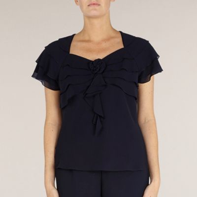 Jacques Vert Navy Frill Blouse