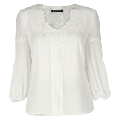 Jacques Vert Pin-Tuck Embroidery Blouse