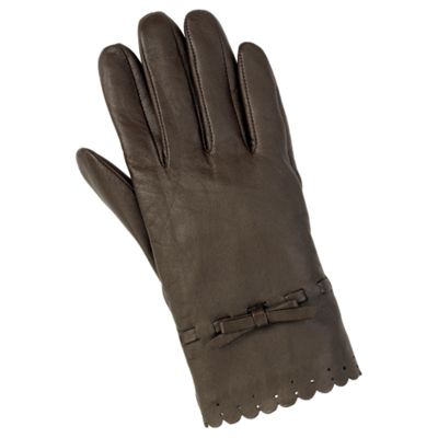 Chocolate Scallop-edge Leather Gloves