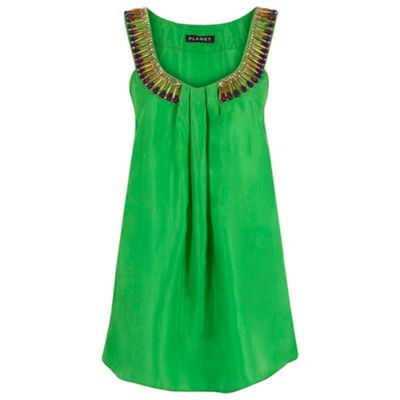 Green Silk Beaded Top