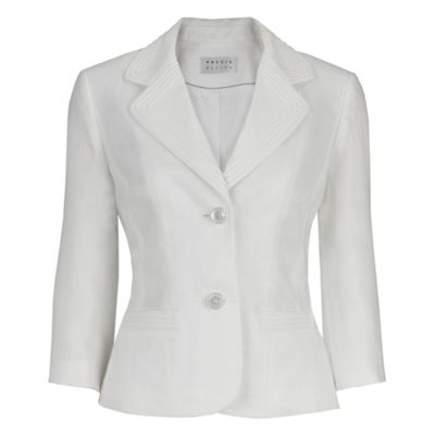 Petite White Piped Linen Jacket