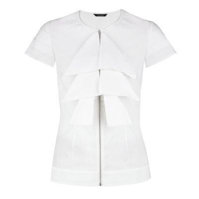 White Ruffle Zip Blouse