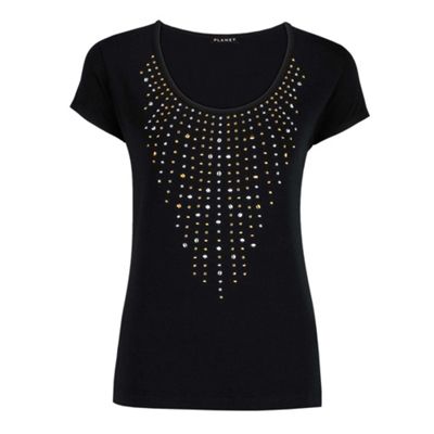 Planet Black Stud Front Jersey Top