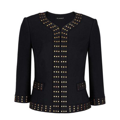 Planet Black Ponteroma Jersey Stud Detail Jacket