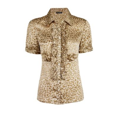 Camel Animal Print Silk Blouse