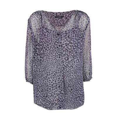 Planet Grey Animal Print Silk Blouse