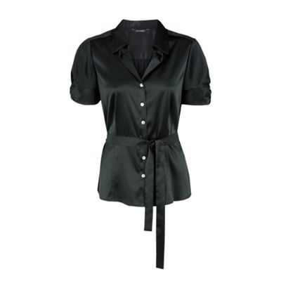 Black Satin Belted Blouse