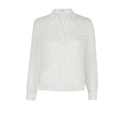 Petite Ivory Sunburst Pintuck Blouse