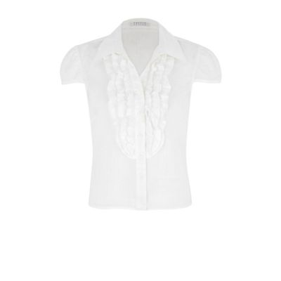 Precis Petite Petite White Ramie Triple Frill Blouse