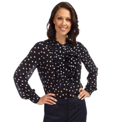 Windsmoor Navy Spot Print Chiffon Blouse