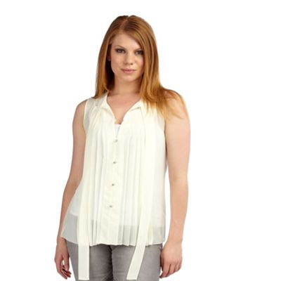 Ivory Sheer Pleated Tie Blouse