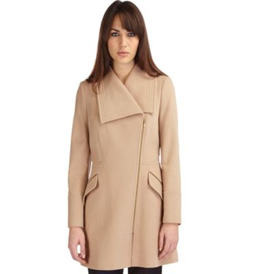 Beige Asymmetric Zip Coat