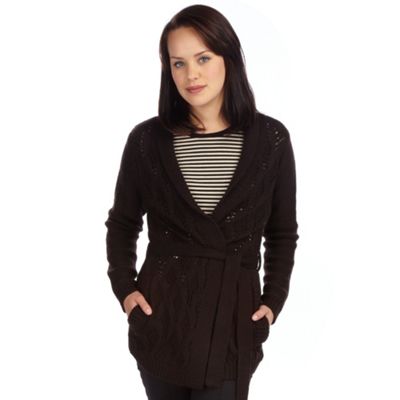 Petite Chocolate Belted Cardigan