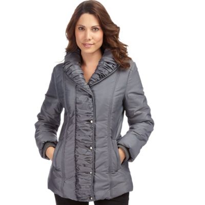 Petite Silver Ruched Padded Coat