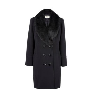 Petite Black Faux Fur Collar Coat
