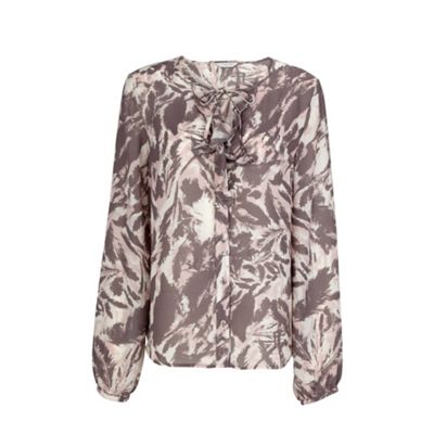 Feather Print Ruffle Blouse