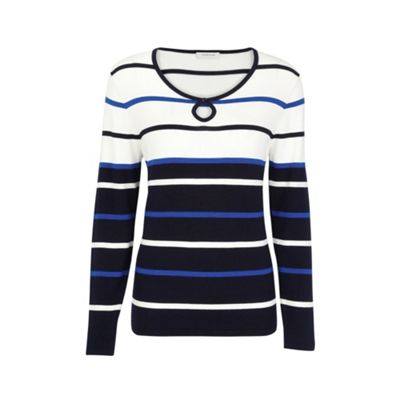 Cobalt Stripe Keyhole Sweater
