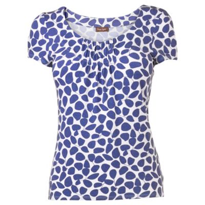 Blue and White Print Jessie Abstract Leaf Top