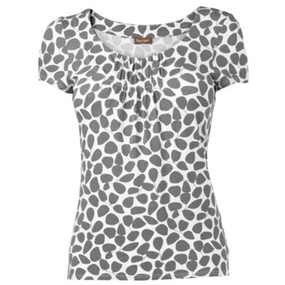 Phase Eight Charcoal and White Print Jessie Abstract Leaf Top