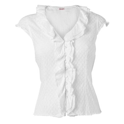 White Cap Sleeve Ruffle Blouse