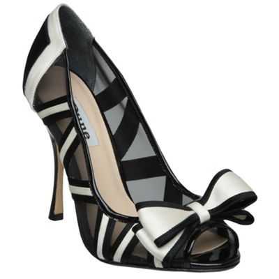 Dune black white 'ding' dong mesh peep toe court shoe