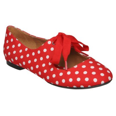 Red Polka Dot Lace Up Ballerina