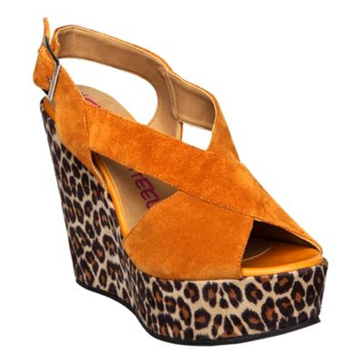 Orange Leopard Print Wdge Sandal
