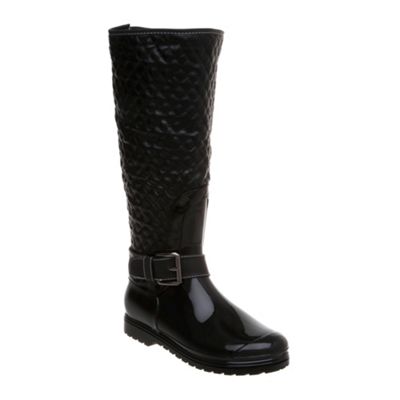 Black qulited welly biker boot