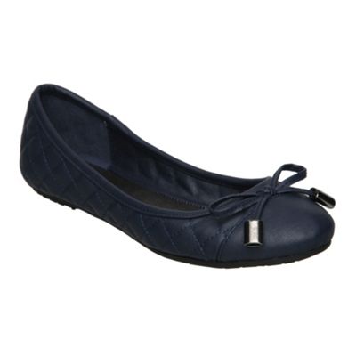 Navy 'michelle' bow trim quilted ballerina