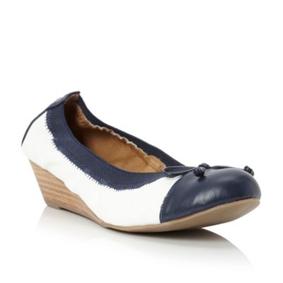 White plain synthetic 'amberlee' wedge heel toe cap court shoe