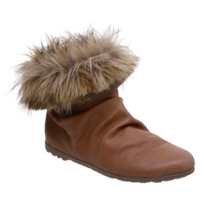 Faux fur cuff casual flat ankle boot