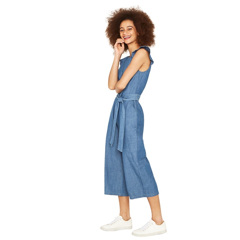 Oasis - Denim Ruffle Wide Crop Jumpsuit Review