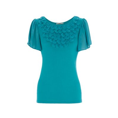 Oasis Turquoise petal trim blouse
