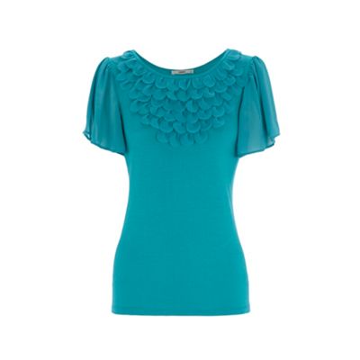 Turquoise petal trim blouse