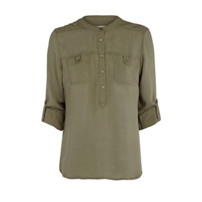 Khaki viscose twill blouse