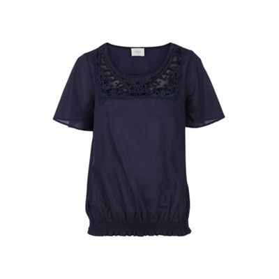 Dark blue crochet insert blouse