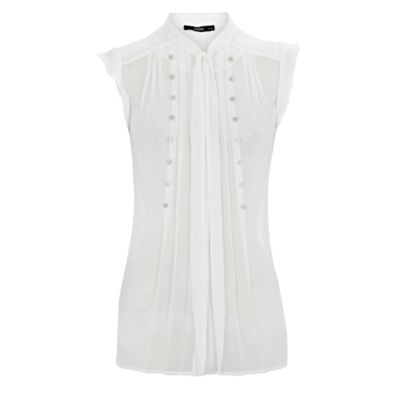 Oasis White Crinkle And Button Tie Blouse
