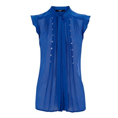 Oasis Blue Crinkle And Button Tie Blouse