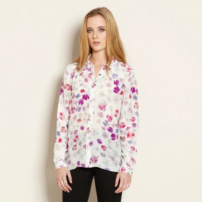 Hand Drawn Pansy Print Blouse