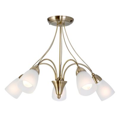 Litecraft Antique Brass Derwent 5 Light Ceiling Light