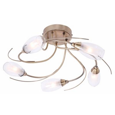 Litecraft Antique Brass Alex 5 Light Ceiling Light