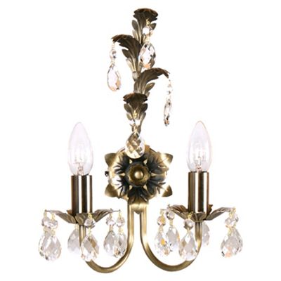 Antique Brass Cristallo 2 Light Crystal Wall Light