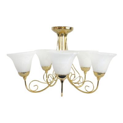 Litecraft Brass Rina 5 Light Semi Flush Ceiling Light