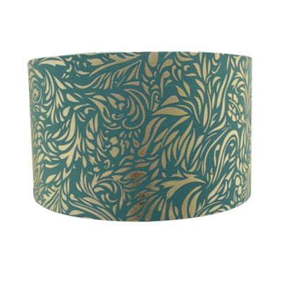 14 Inch Teal and Metallic Silver Patterned Cylinder Shade