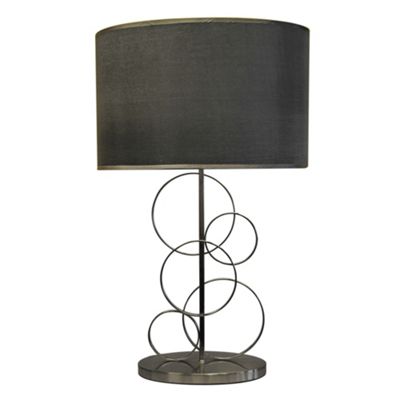 Litecraft Satin Nickel Rings Table Lamp with Grey oval Shade