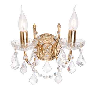 Litecraft Polished Gold Maple 2 Light Crystal Wall Light
