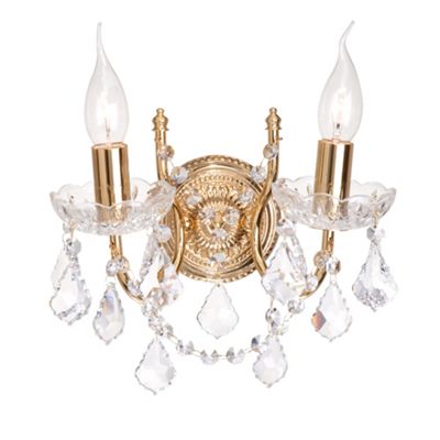 Litecraft Polished Gold Maple 2 Light Crystal Wall Light