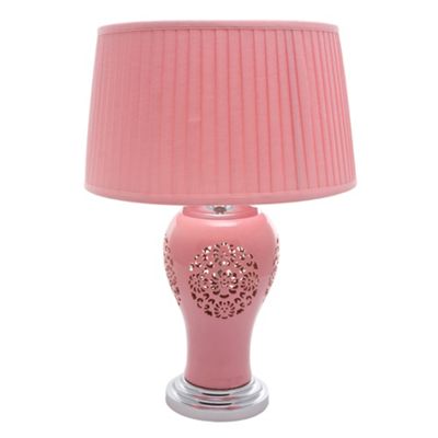  stylish pink table lamp from Litecraft, features a decorative pierced 