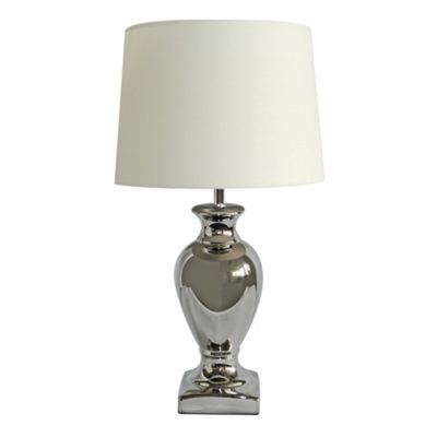 Chrome Plated Ceramic Urn Table Lamp with Cream