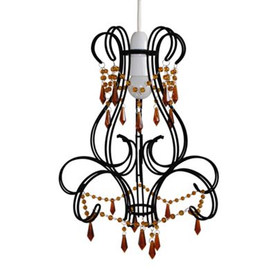 Black East Fit Ceiling Pendant with Amber Crystals